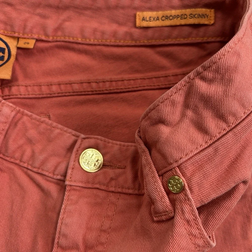 Tory Burch Alexa Crop Jeans Womens 29 32x25 Coral Orange Denim Stretch Pants - Picture 5 of 16
